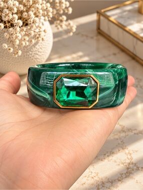 Green Square Crystal Statement Bracelet